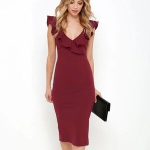 Lulus Ready to Ruffle Wine Red Midi Dress